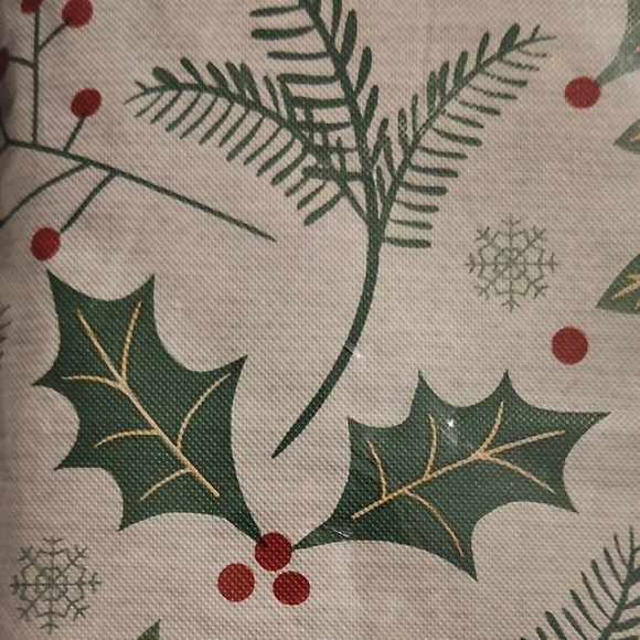 Merry and Bright PEVA Tablecloth White Red Green Tan Christmas Holiday Party - Picture 3 of 8